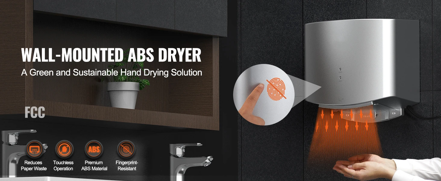 SucceBuy Heavy Duty Commercial Hand Dryer 1400W Automatic High Speed Warm Wind Hand Blower Built-In Filter Sponge for Home