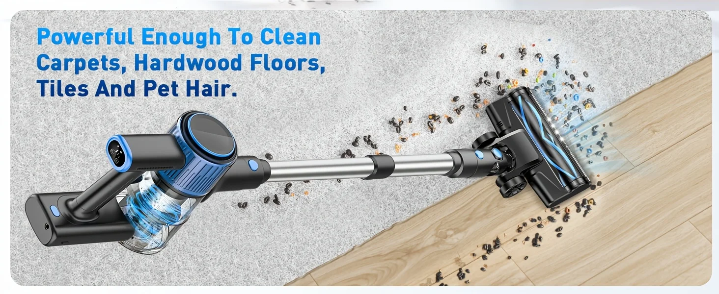 Cordless Vacuum Cleaner，55Kpa/45Mins/8 in 1 Powerful Suction,Self-Standing, 3 Suction Modes, Vacuum for Floor Carpet Pet Hair