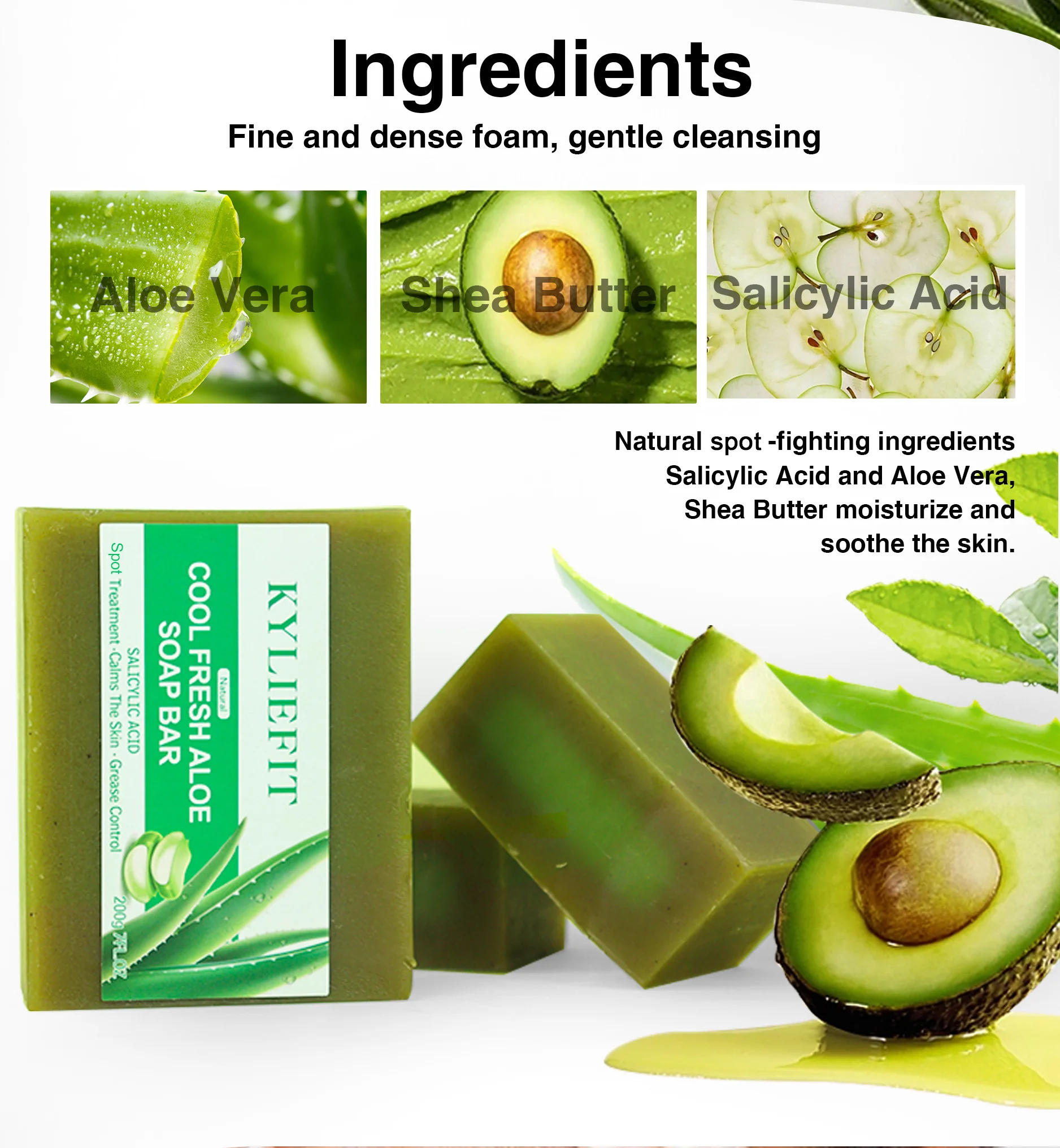 Aloe Brightening Soap Bar, Remove Dark Spots, Sun Spots, Acne, Oil Control, Clean Stains, Exfoliation, For Face and Body, 200g
