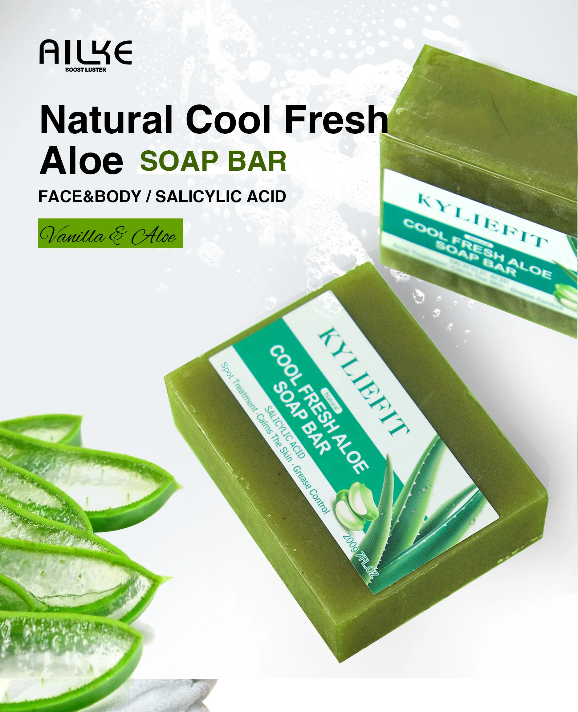 Aloe Brightening Soap Bar, Remove Dark Spots, Sun Spots, Acne, Oil Control, Clean Stains, Exfoliation, For Face and Body, 200g