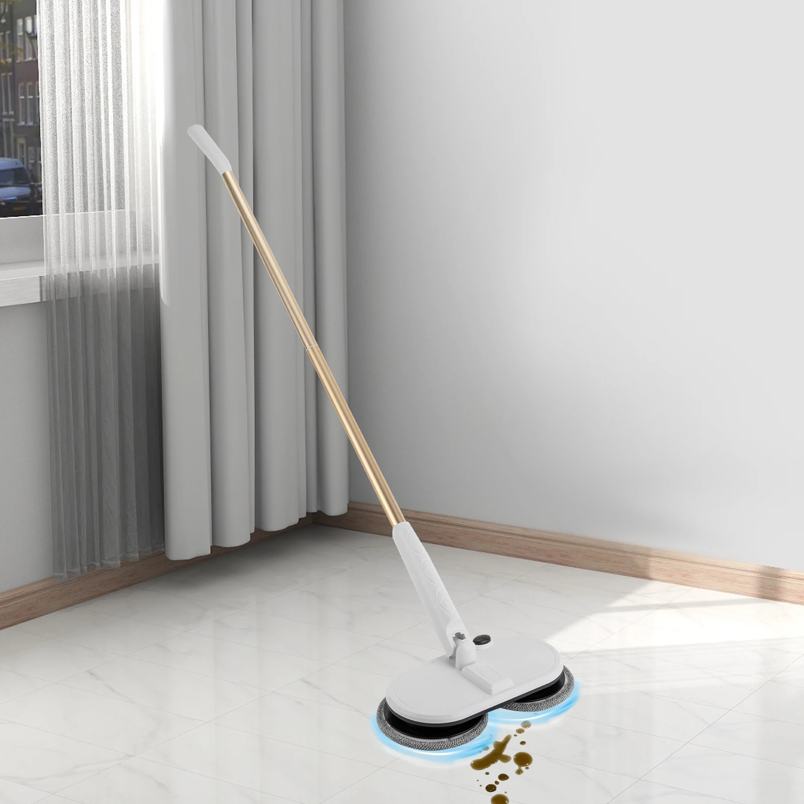 15W Cordless Electric Mop W/ 60 Min Battery Life 150RPM Rotation for Hard Floor Cleaning USB Rechargeable & Low Noise Operation
