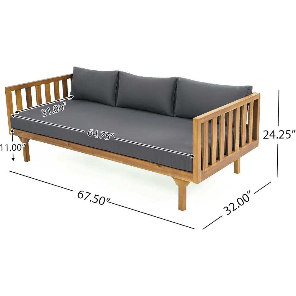 Outdoor Acacia Wood Conversation Set, 3-Seat Loveseat Sofa w/Coushion and Round Coffee Table for Backyard, Patio Furniture, Tea