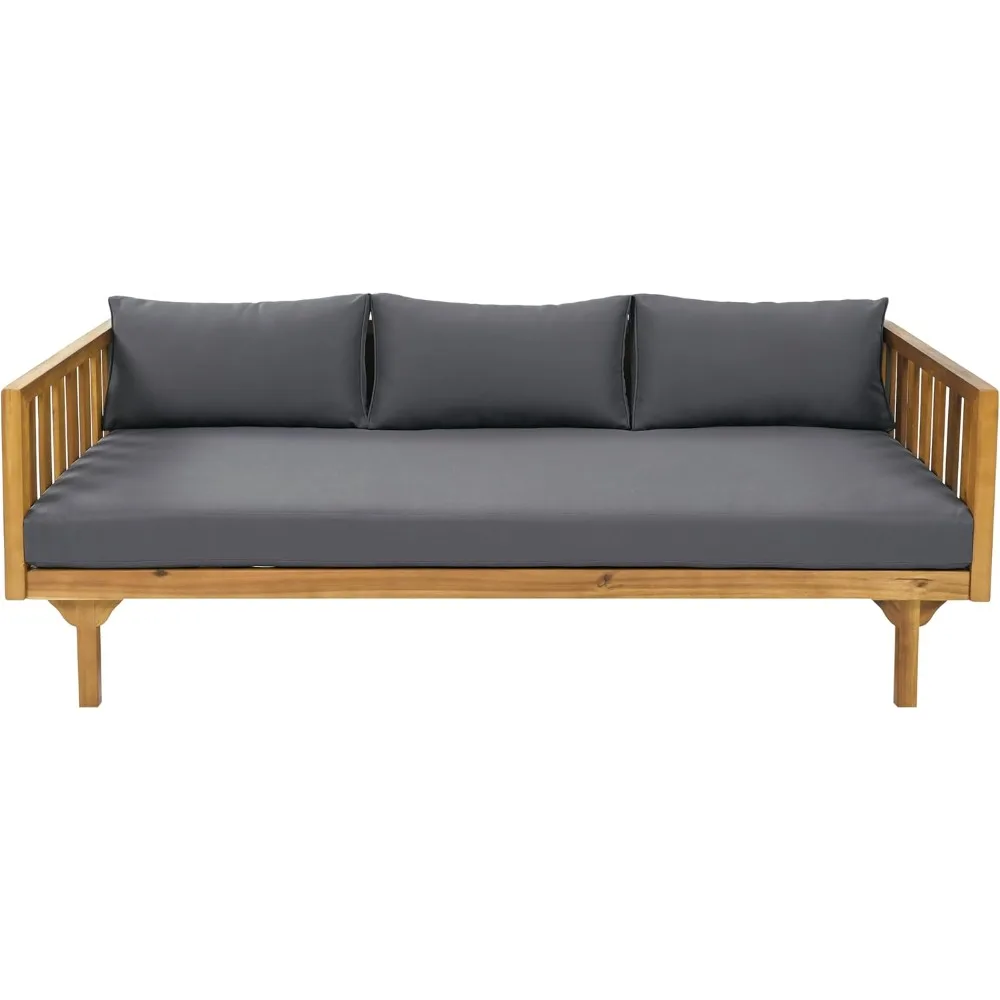 Outdoor Acacia Wood Conversation Set, 3-Seat Loveseat Sofa w/Coushion and Round Coffee Table for Backyard, Patio Furniture, Tea