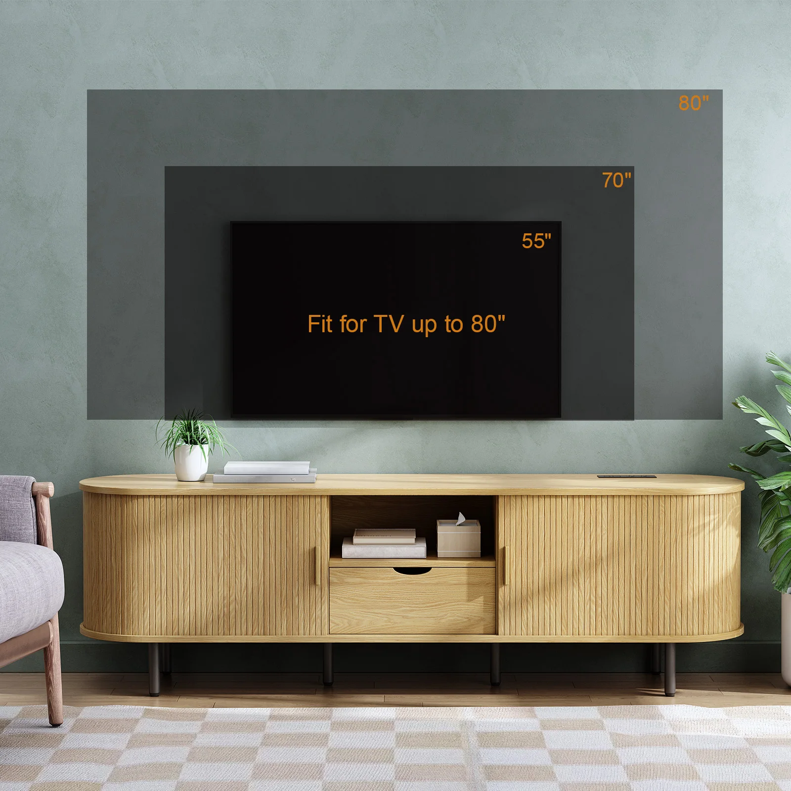 69" TV Stand w/ Power Outlet for TVs up to 80",Entertainment Center w/ Storage & Drawer,TV Console w/ Adjustable Shelves