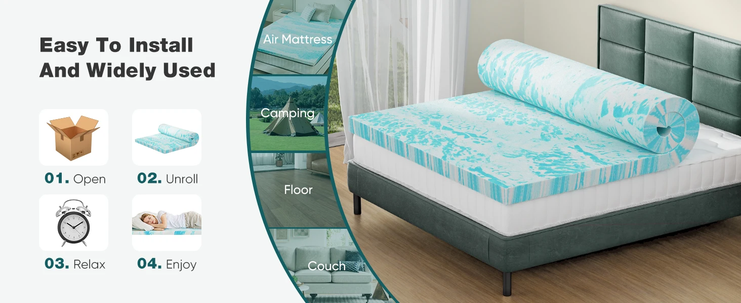 JHK 4 Inch Gel Memory Foam Mattress Topper Full Size Cooling Mattress Soft and Breathable Bed Topper School Bedroom Furniture
