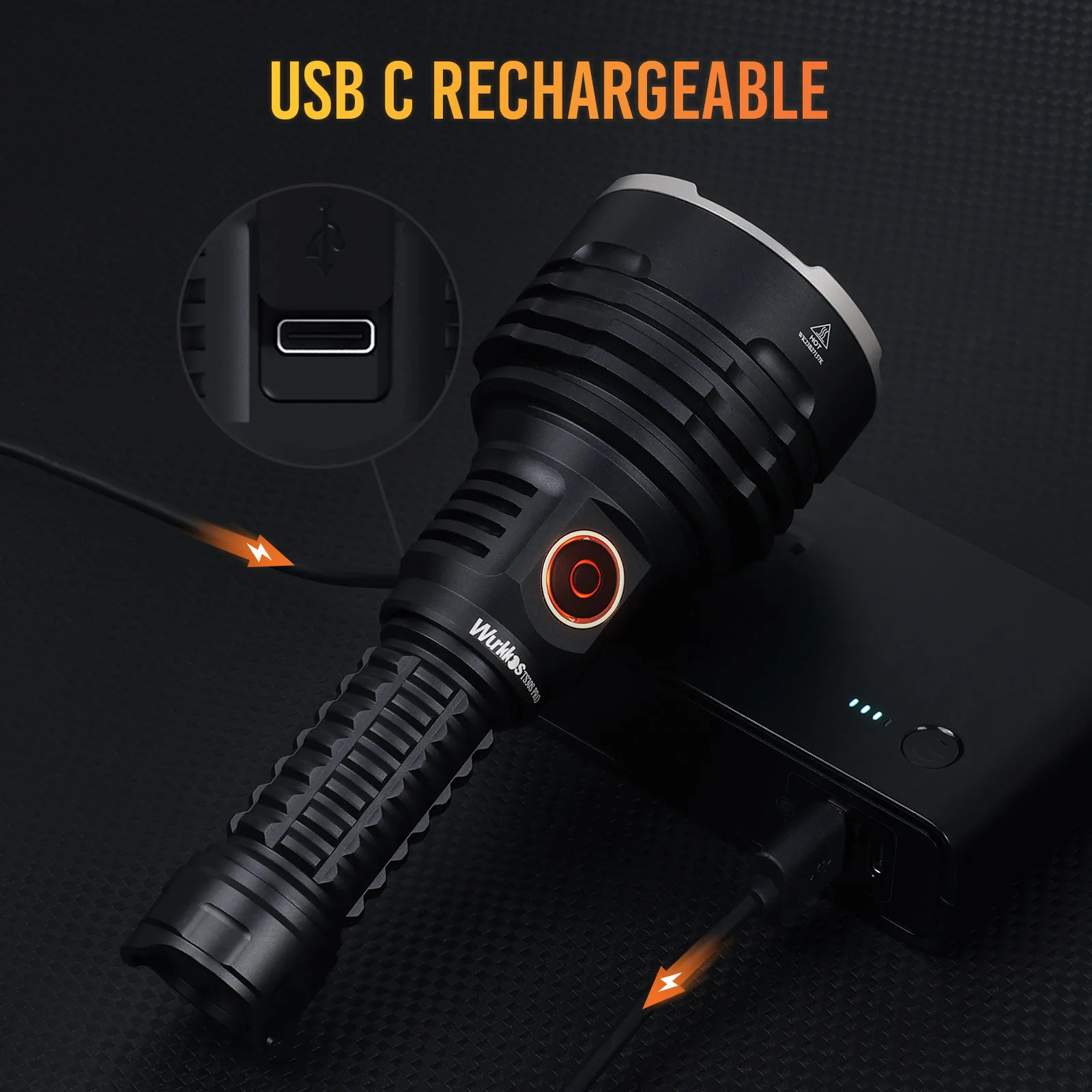 Wurkkos TS30S Pro 21700 Rechargeable Tactical Flashlight LED USB-C 6000Lm Torch MAX 1086M Stainless Bezel Anduril 2 Power Bank