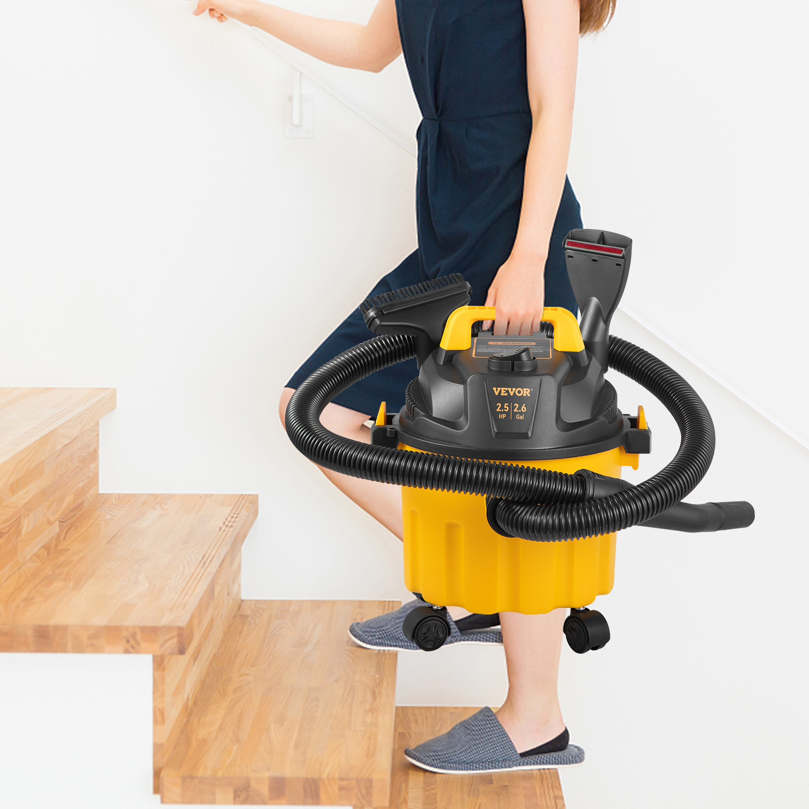 SucceBuy Wet Dry Vac 2.6 Gallon 2.5 Peak HP 3 in 1 Portable Shop Vacuum with Blowing Function Attachment Storage for Floor