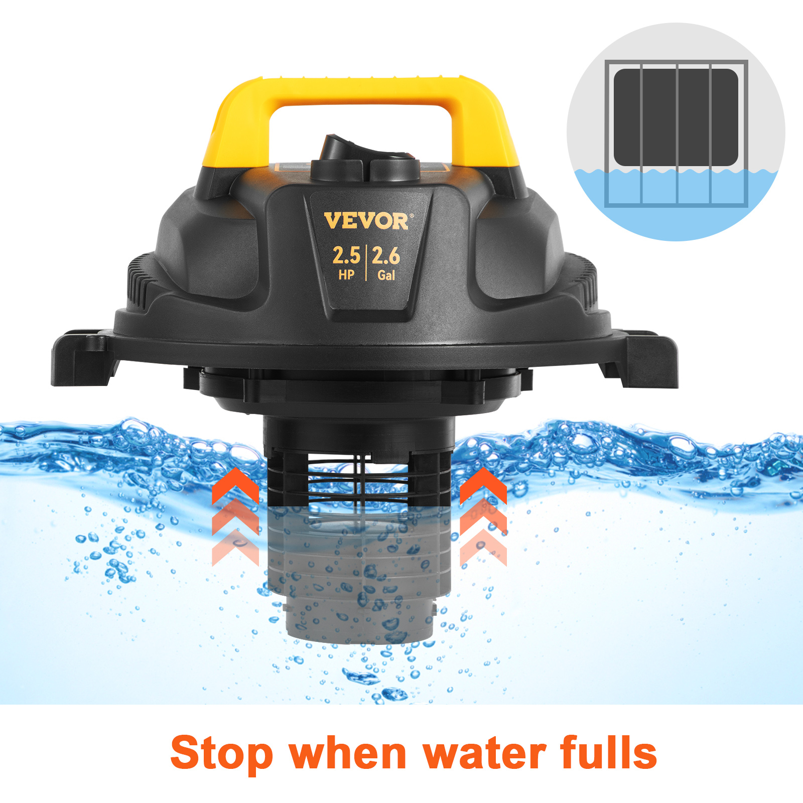 SucceBuy Wet Dry Vac 2.6 Gallon 2.5 Peak HP 3 in 1 Portable Shop Vacuum with Blowing Function Attachment Storage for Floor