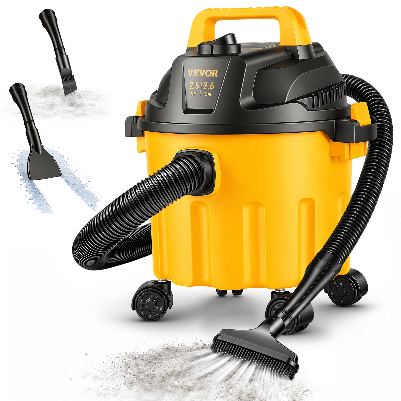 SucceBuy Wet Dry Vac 2.6 Gallon 2.5 Peak HP 3 in 1 Portable Shop Vacuum with Blowing Function Attachment Storage for Floor