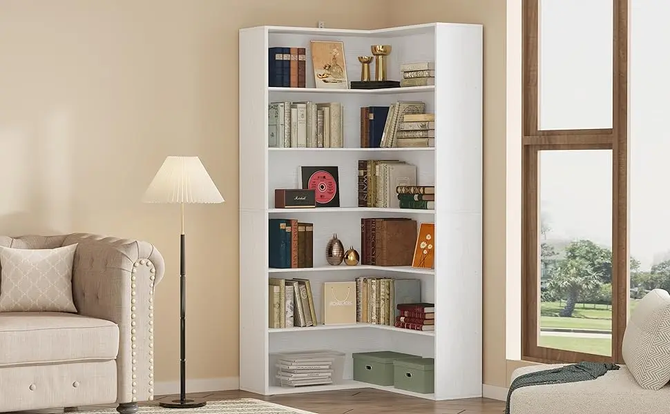 ANCTOR Corner Bookshelf with Baffles, Corner Bookcases 6 Tiers, Etagere Shelf Storage Rack for Living Room, Home Office