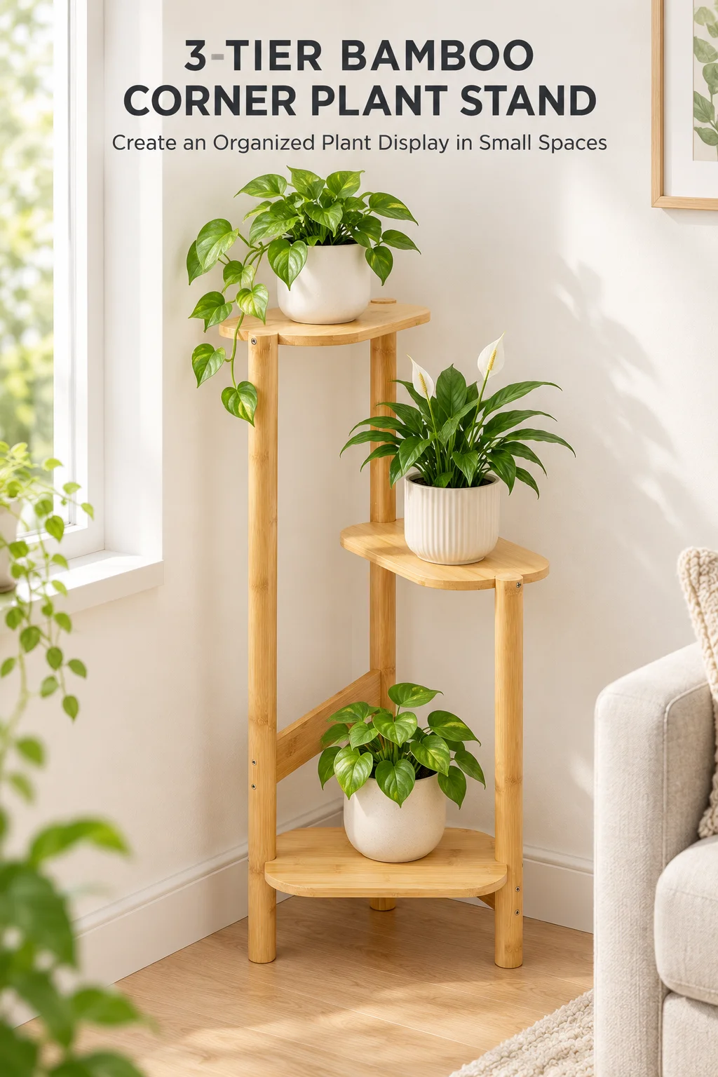 3 Tier Bamboo Corner Plant Stand 32 X 75 cm Indoor Flower Pot Display Shelf 10 kg Capacity per Tier