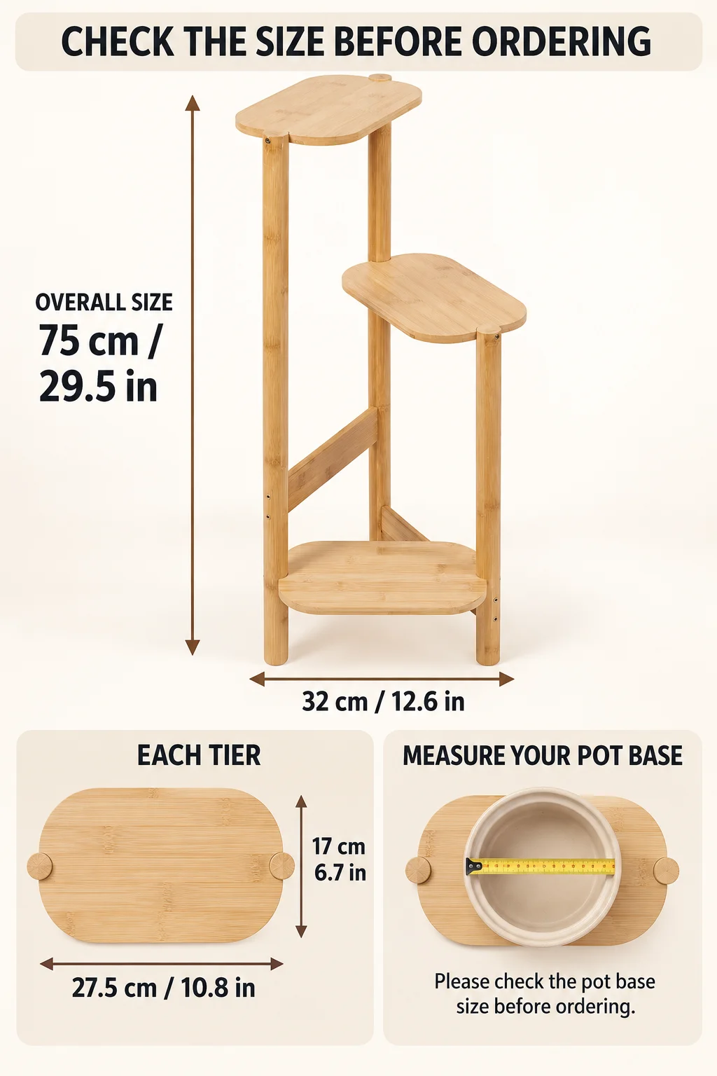 3 Tier Bamboo Corner Plant Stand 32 X 75 cm Indoor Flower Pot Display Shelf 10 kg Capacity per Tier