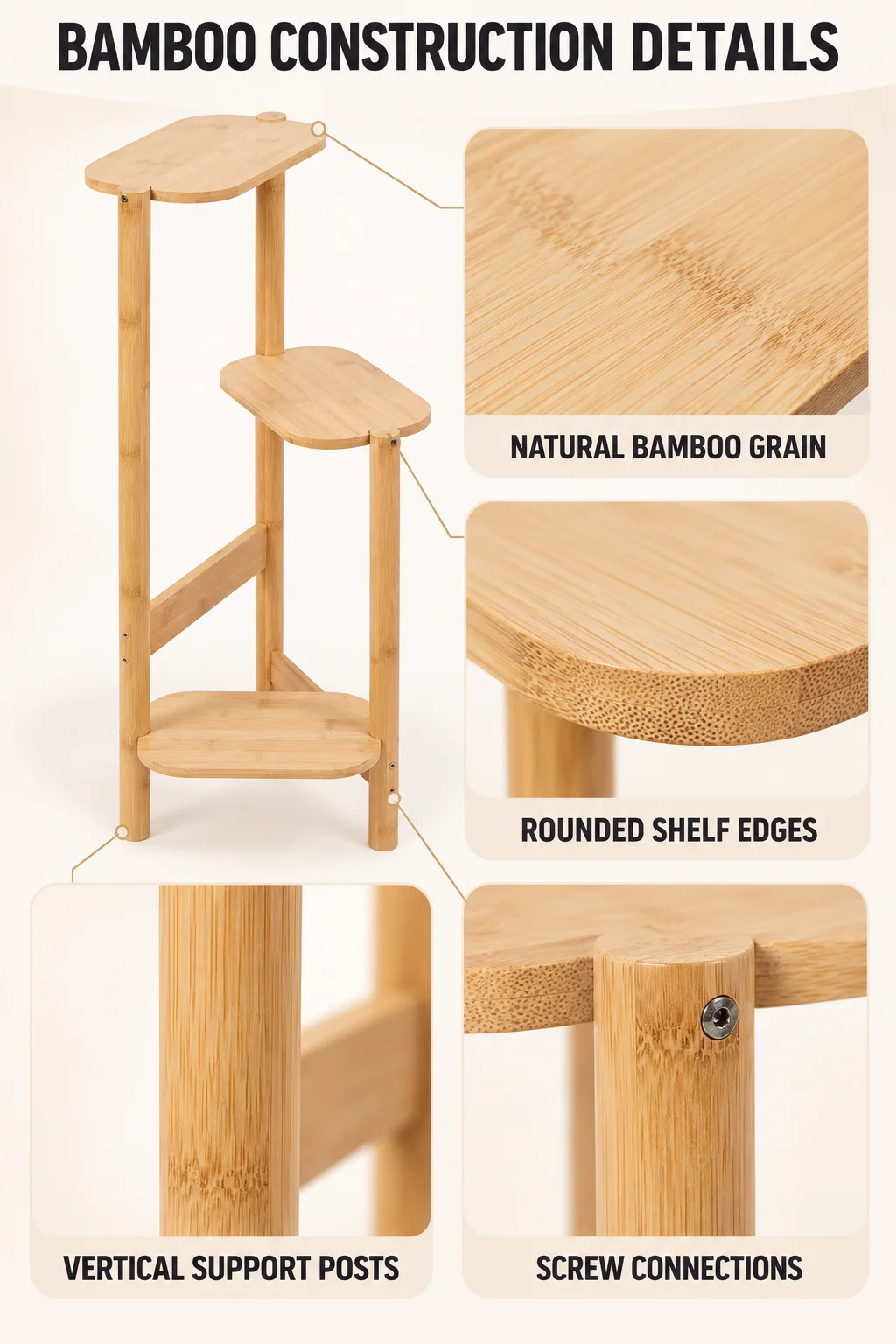 3 Tier Bamboo Corner Plant Stand 32 X 75 cm Indoor Flower Pot Display Shelf 10 kg Capacity per Tier