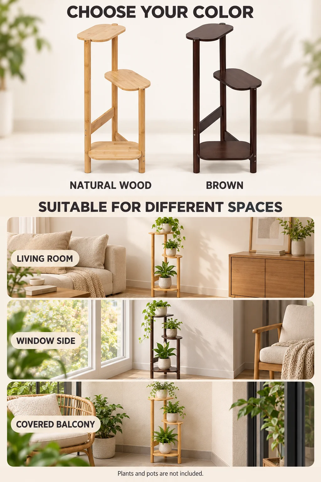 3 Tier Bamboo Corner Plant Stand 32 X 75 cm Indoor Flower Pot Display Shelf 10 kg Capacity per Tier