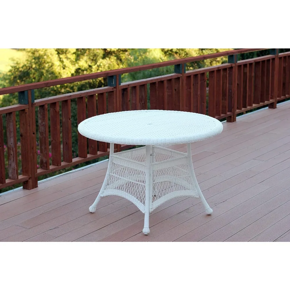 Wicker Round Dining Table, 44", White
