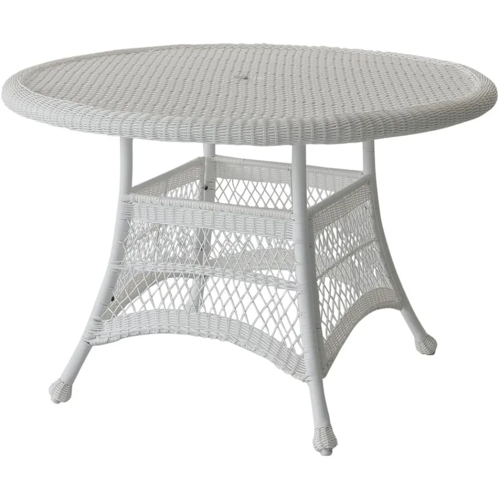 Wicker Round Dining Table, 44", White