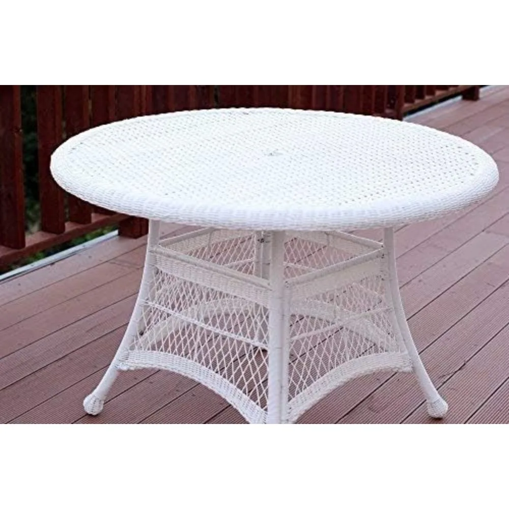 Wicker Round Dining Table, 44", White