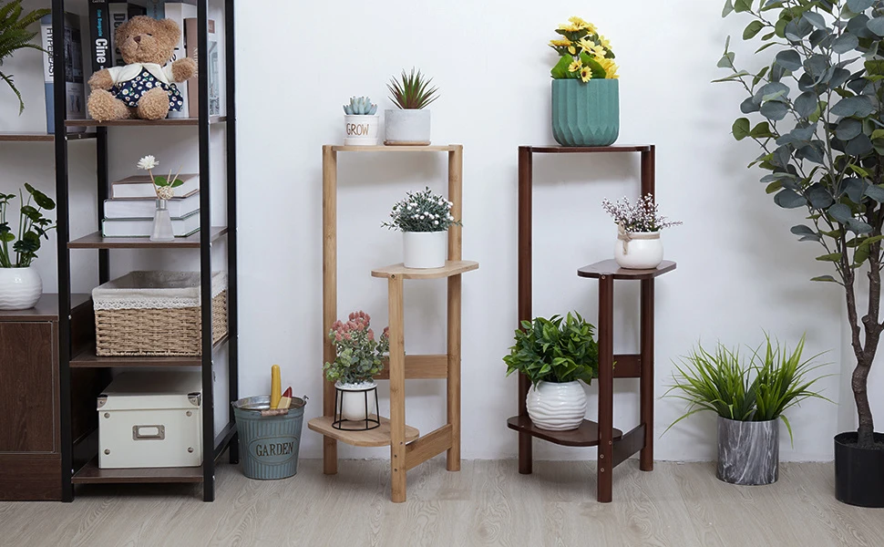 3 Tier Tall Bamboo Plant Stand Corner Plant Rack Flower Pot Holder Storage for Balcony Garden Organization