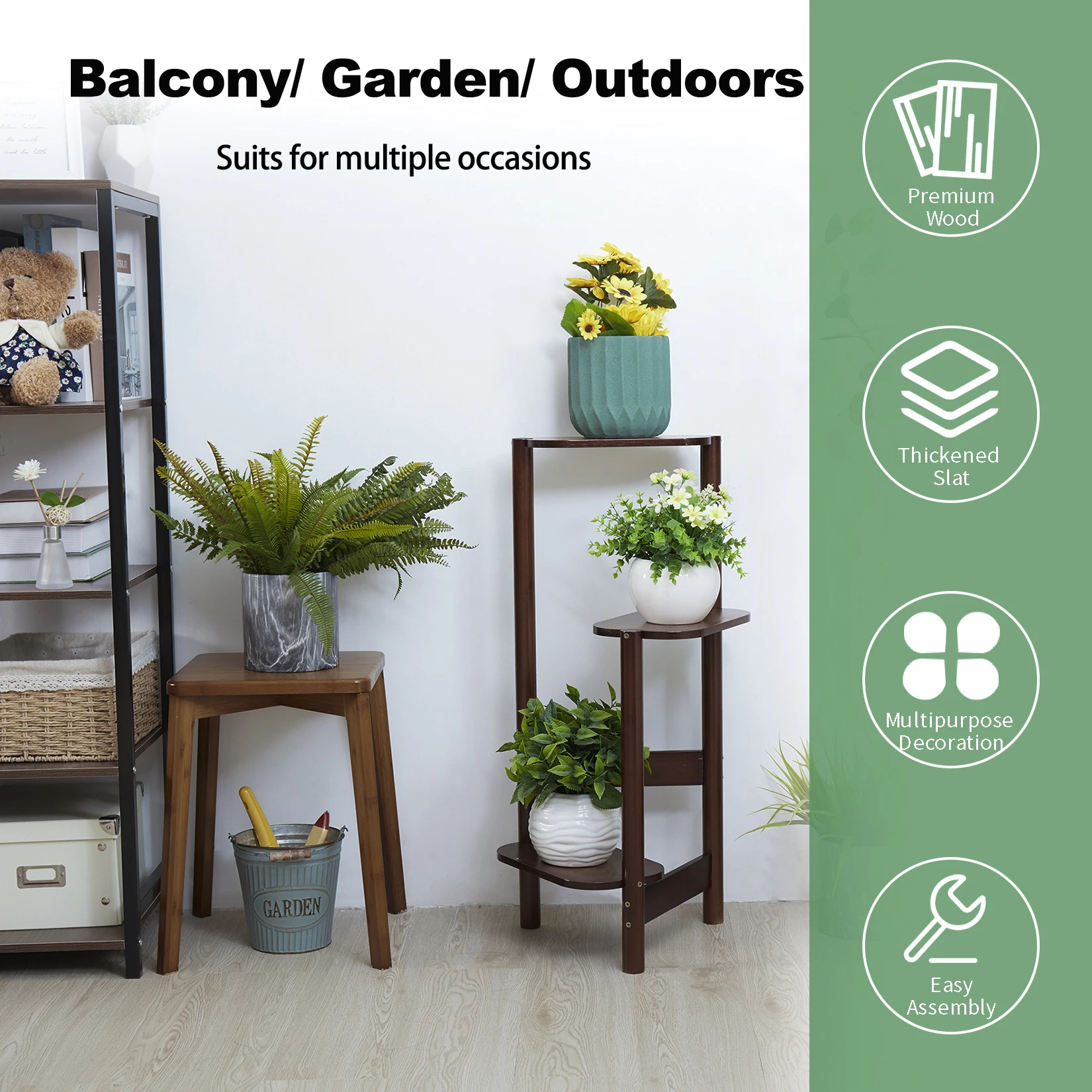 3 Tier Tall Bamboo Plant Stand Corner Plant Rack Flower Pot Holder Storage for Balcony Garden Organization
