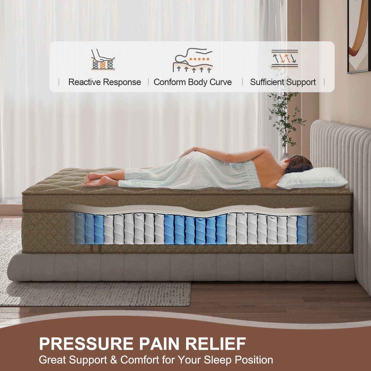 12"14" Gel Memory Foam Hybrid Pocket Spring Mattress Twin Full Queen King Bed Mattress In A Box, Medium Firm Motion Isolation