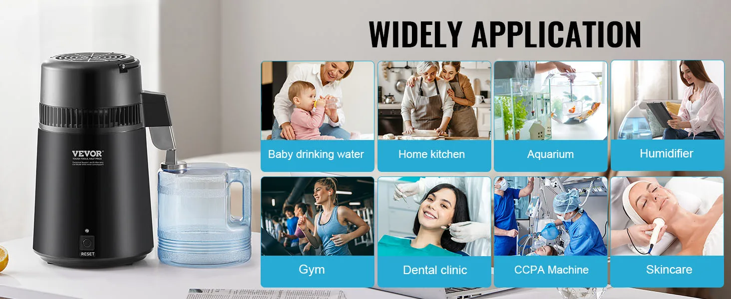 SucceBuy Water Distiller 4L 1.05 Gallon Pure Water Purifier Filter Countertop 750W Distilled Water MakerInterior Distiller