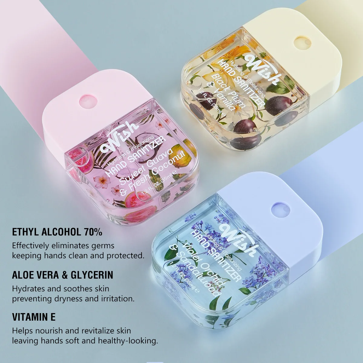 4 Power Spray Moisturizing Hand Sanitizer Spray, Containing Coconut, Watermelon, Sugar, Cucumber, Cherry Blossom And Other Flavo