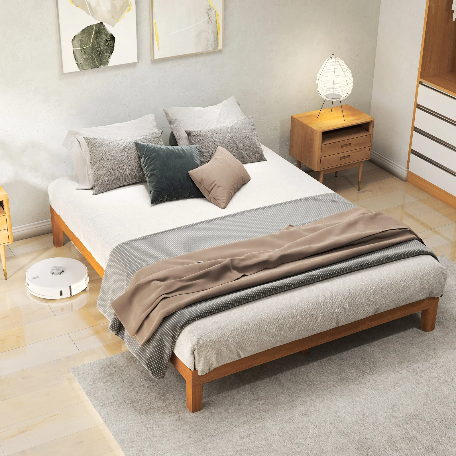 JHK All Size Solid Wood Bed Frame with Sturdy Wood Slat Support No Box Spring Needed Easy Assembly Eco-Friendly For Living Room