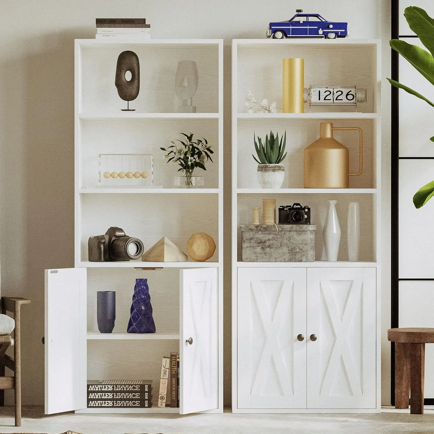 IRONCK Industrial Bookshelves and Bookcases with Doors 11.8 in Depth Floor Standing 5 Shelf Display Storage Bookcase Shelves