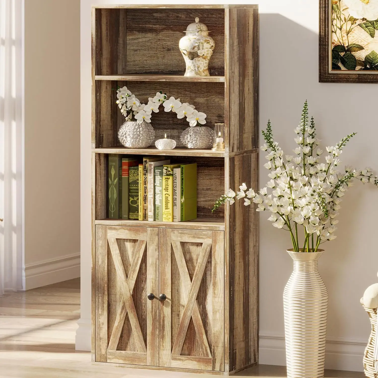 IRONCK Industrial Bookshelves and Bookcases with Doors 11.8 in Depth Floor Standing 5 Shelf Display Storage Bookcase Shelves