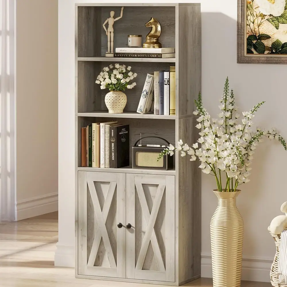 IRONCK Industrial Bookshelves and Bookcases with Doors 11.8 in Depth Floor Standing 5 Shelf Display Storage Bookcase Shelves