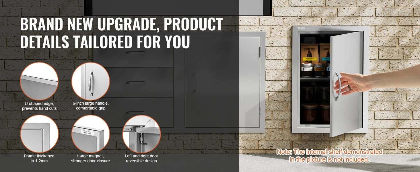 SucceBuy BBQ Access Door Stainless Steel Flush Mount Door Wall Vertical Door w/ Recessed Handle Grilling Station Outside Cabinet