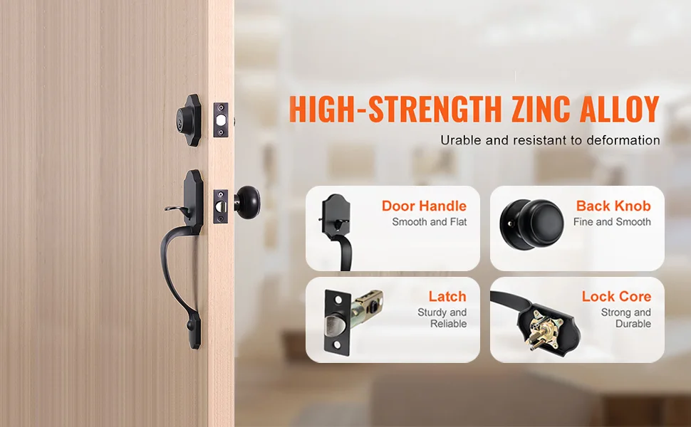 SucceBuy Front Door Handle Deadbolt Set Front Door Lock Set with Interior Knob Adjustable Hole Spacing Single Cylinder Handleset