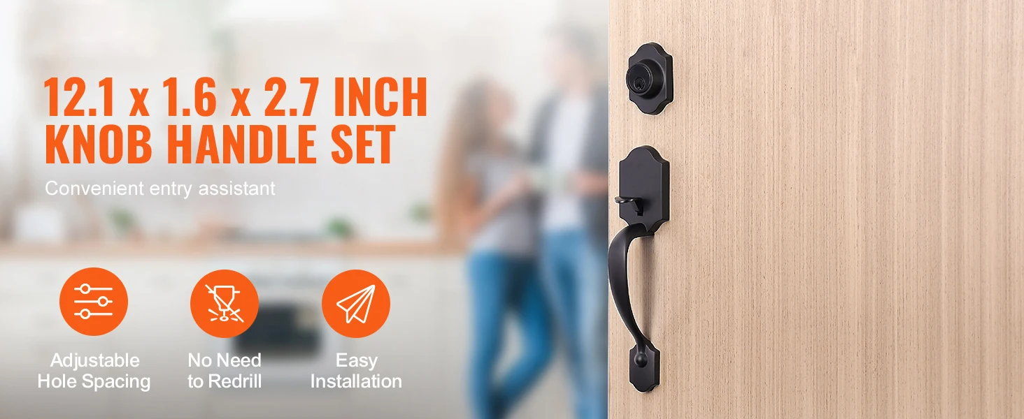 SucceBuy Front Door Handle Deadbolt Set Front Door Lock Set with Interior Knob Adjustable Hole Spacing Single Cylinder Handleset