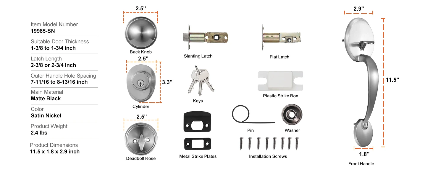 SucceBuy Front Door Handle Deadbolt Set Front Door Lock Set with Interior Knob Adjustable Hole Spacing Single Cylinder Handleset