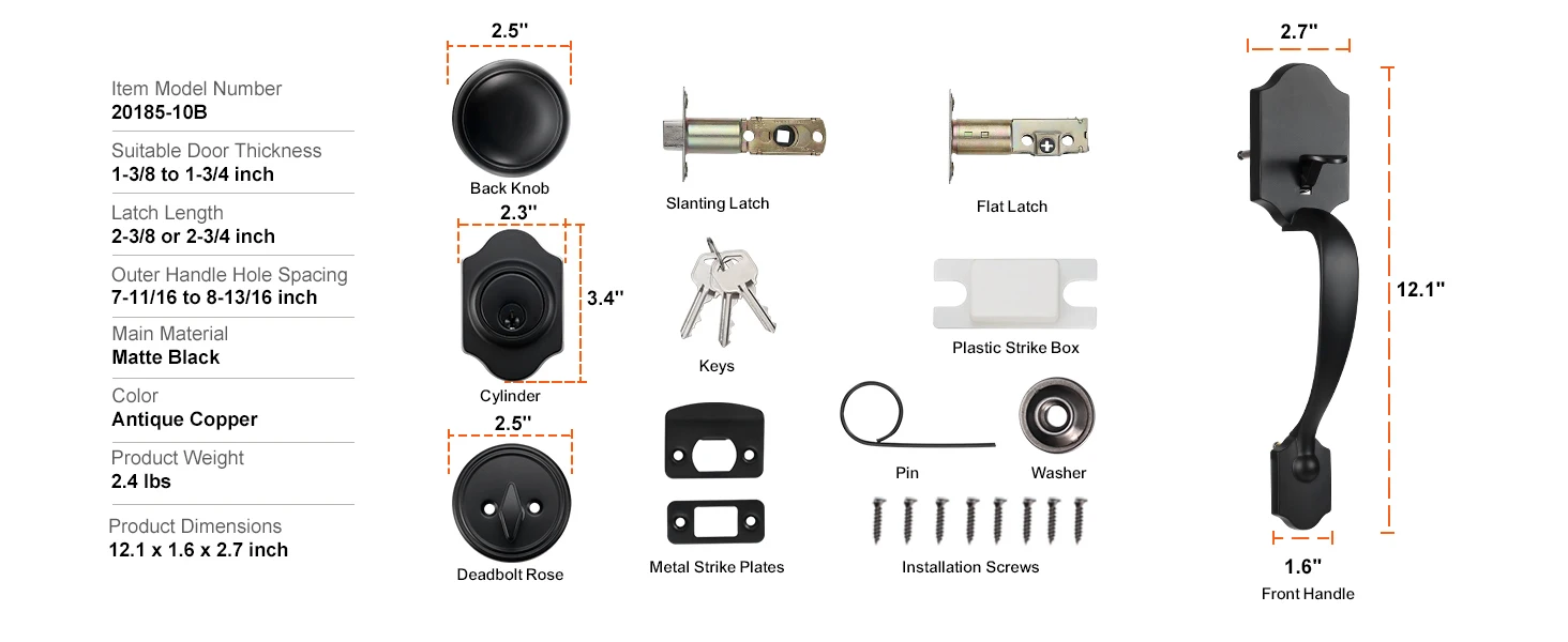 SucceBuy Front Door Handle Deadbolt Set Front Door Lock Set with Interior Knob Adjustable Hole Spacing Single Cylinder Handleset