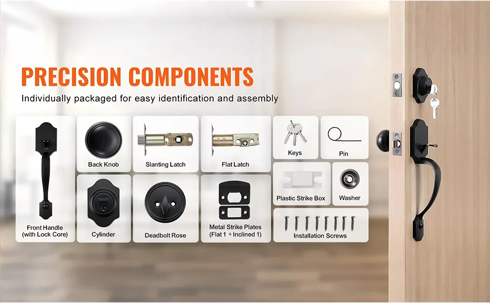 SucceBuy Front Door Handle Deadbolt Set Front Door Lock Set with Interior Knob Adjustable Hole Spacing Single Cylinder Handleset