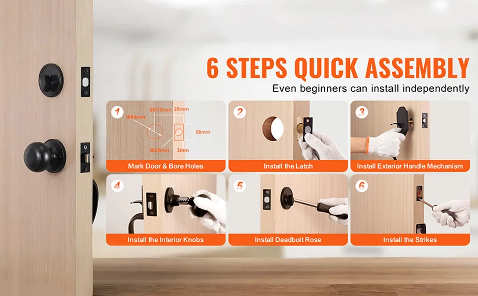 SucceBuy Front Door Handle Deadbolt Set Front Door Lock Set with Interior Knob Adjustable Hole Spacing Single Cylinder Handleset