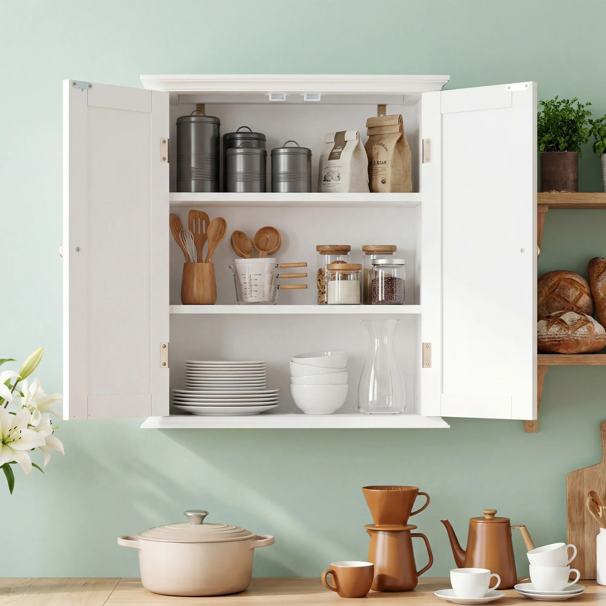 JHK 21 Inch Wall Mounted Cabinet With 2 Doors 3 Layer Medicine Wall Cabinet For Living Room Space Saver Storage Cabinet