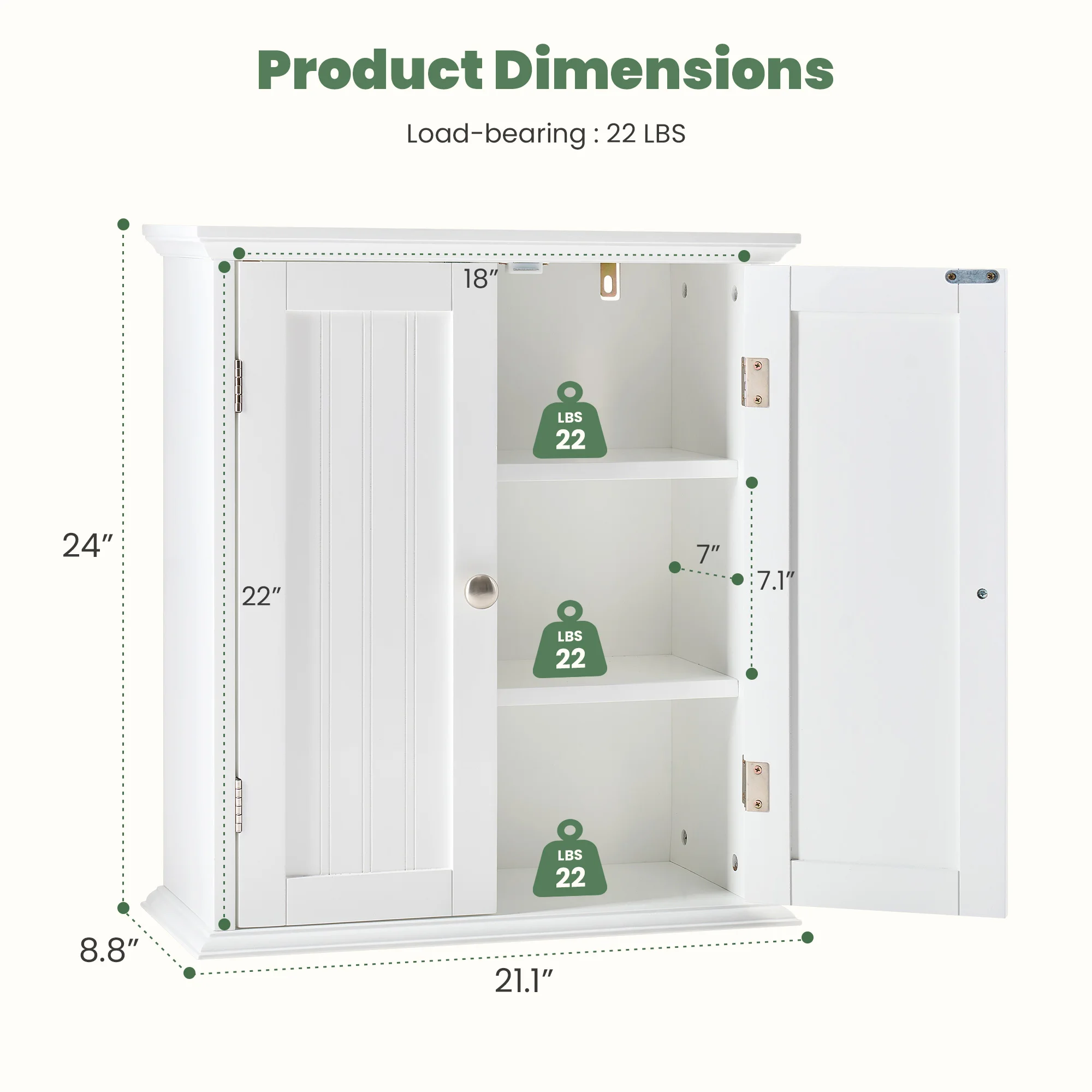 JHK 21 Inch Wall Mounted Cabinet With 2 Doors 3 Layer Medicine Wall Cabinet For Living Room Space Saver Storage Cabinet