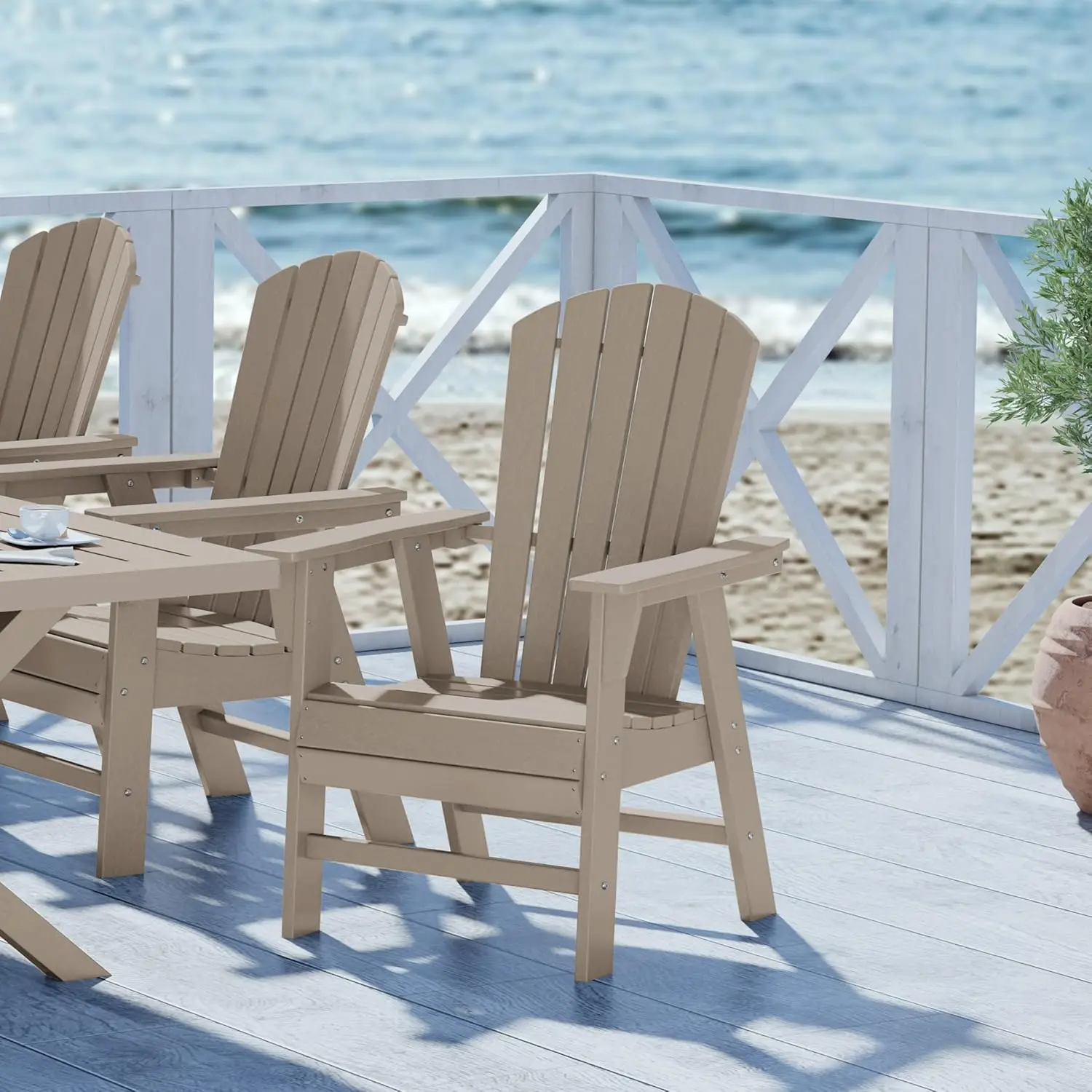 Shell-Back Adirondack Dining Chair Weather Resistant Wood Finish Outdoor Patio Use 1pc, Customized