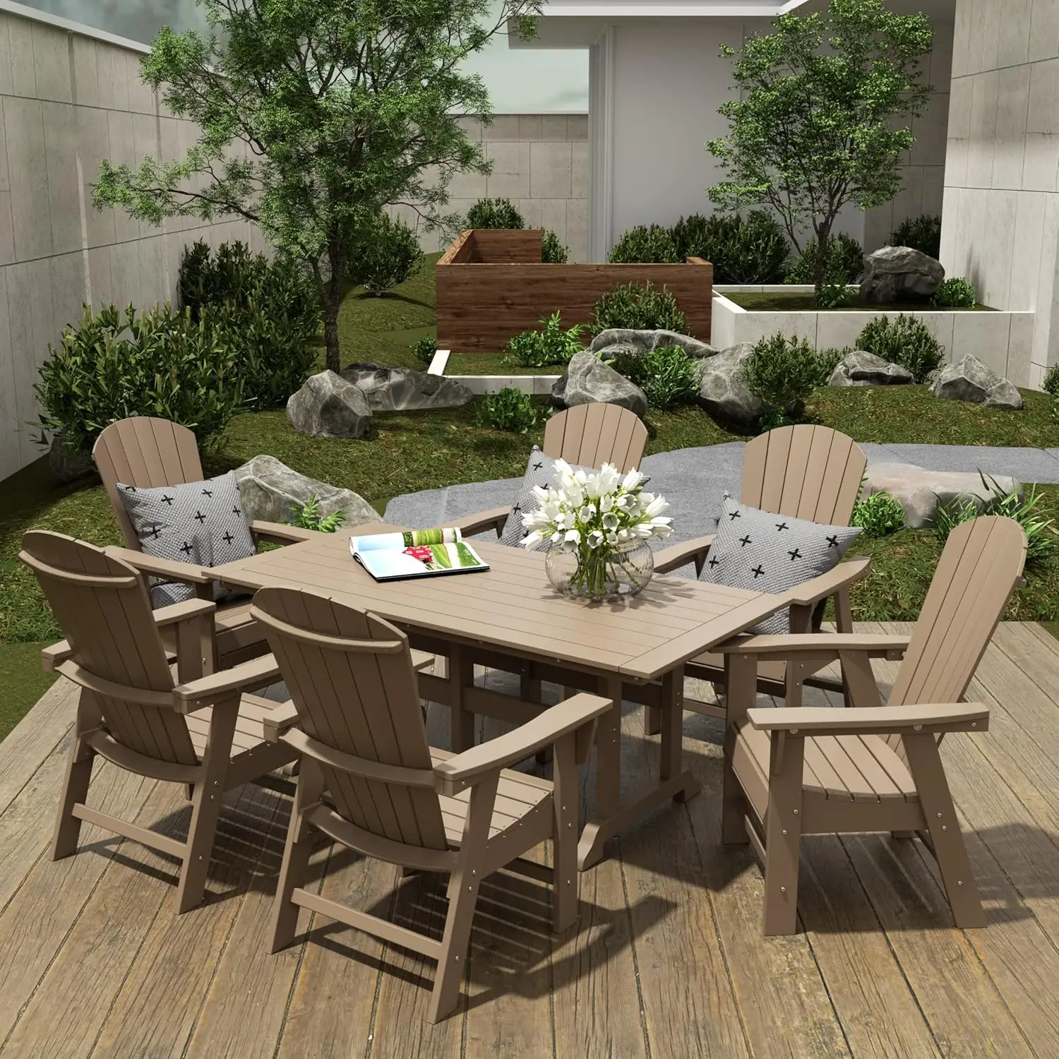 Shell-Back Adirondack Dining Chair Weather Resistant Wood Finish Outdoor Patio Use 1pc, Customized