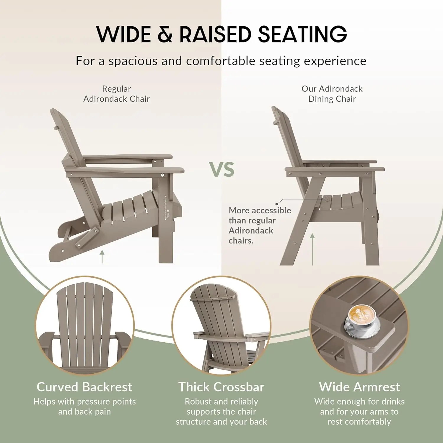 Shell-Back Adirondack Dining Chair Weather Resistant Wood Finish Outdoor Patio Use 1pc, Customized