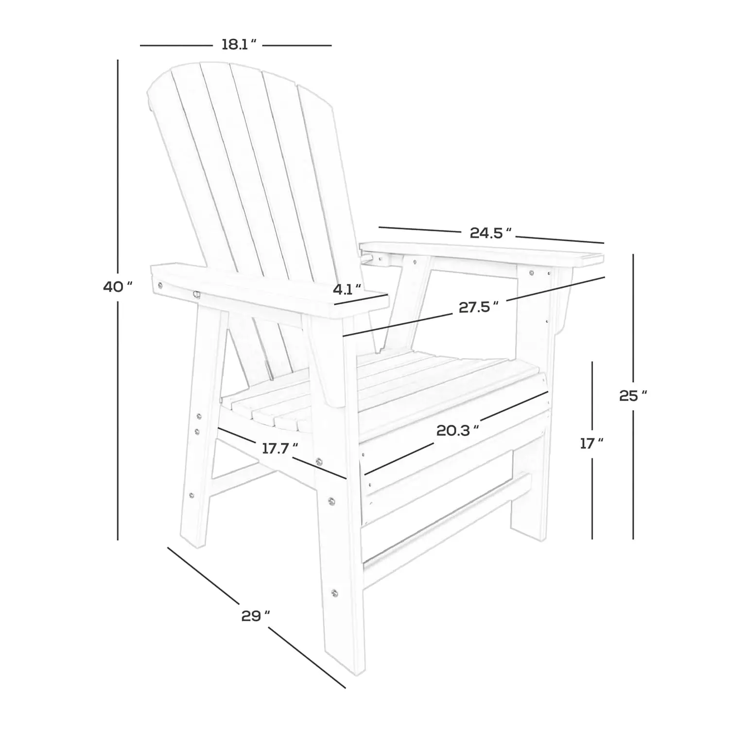 Shell-Back Adirondack Dining Chair Weather Resistant Wood Finish Outdoor Patio Use 1pc, Customized