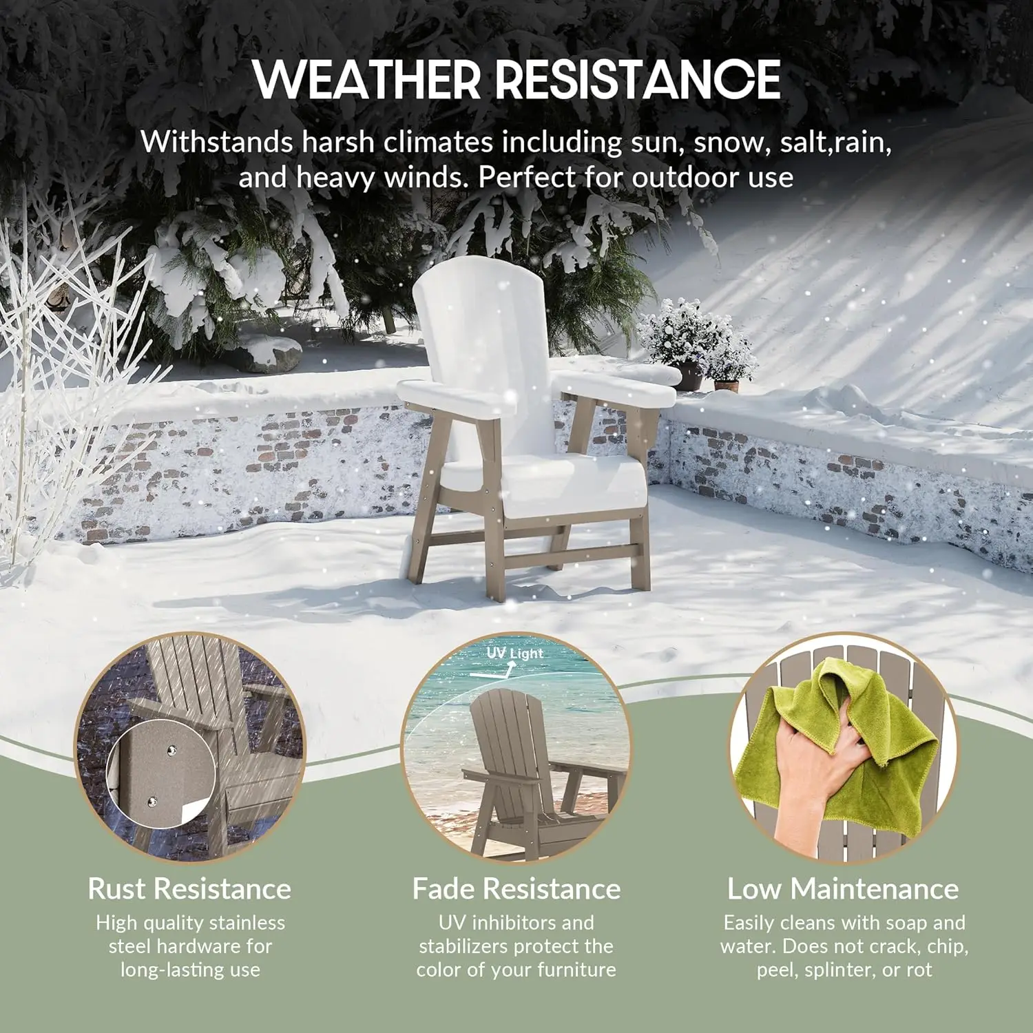 Shell-Back Adirondack Dining Chair Weather Resistant Wood Finish Outdoor Patio Use 1pc, Customized