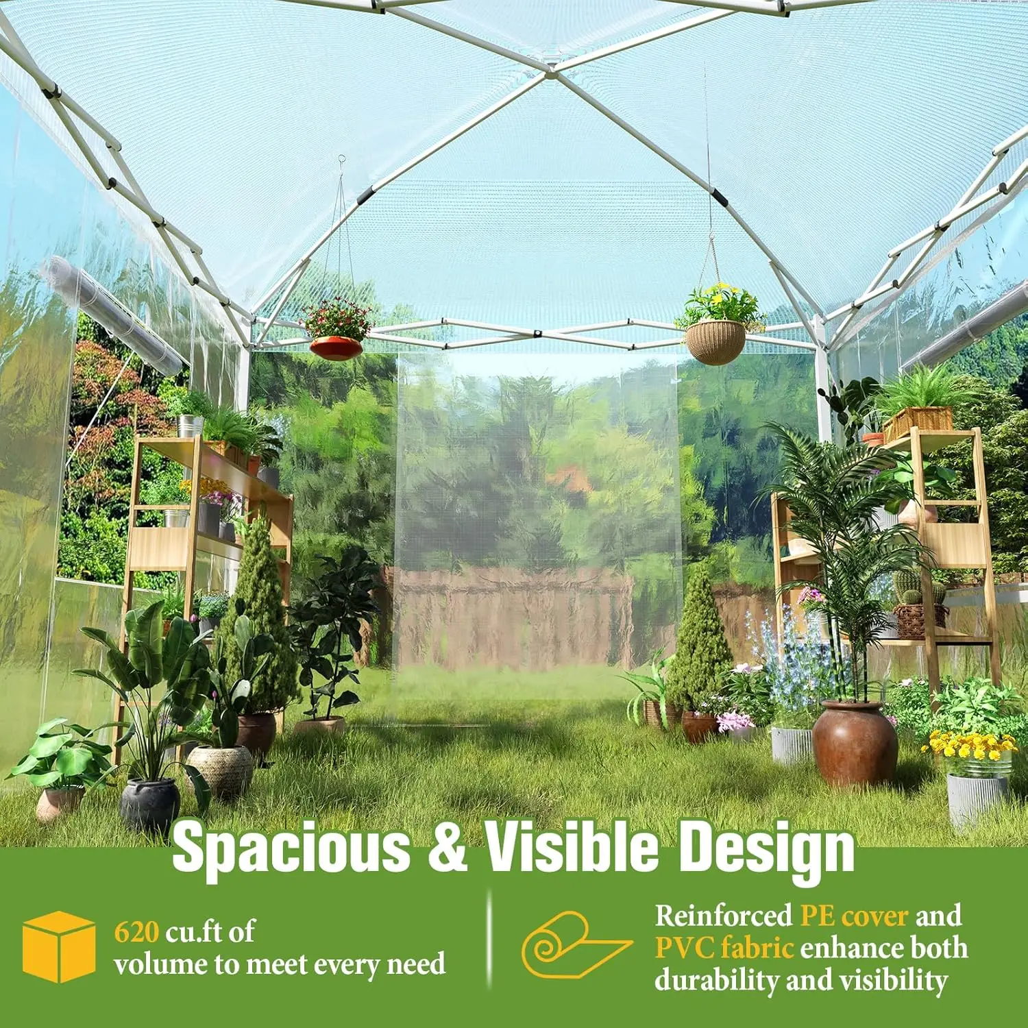 10×10×8.5 FT Pop-up Walk-in Greenhouse with Adjustable Reinforced Frame for Outdoors Indoor, Portable Greenhouse with 2 Roll-up