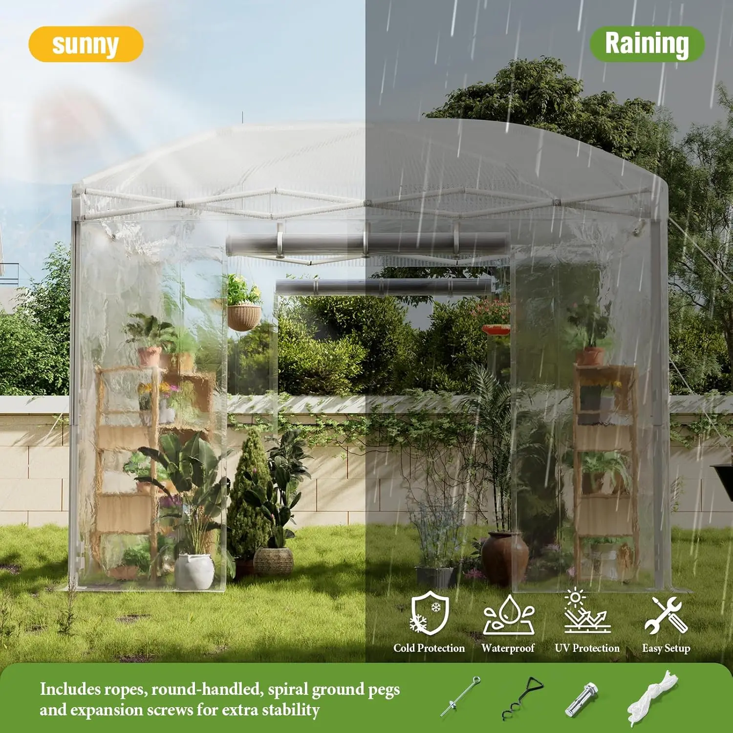 10×10×8.5 FT Pop-up Walk-in Greenhouse with Adjustable Reinforced Frame for Outdoors Indoor, Portable Greenhouse with 2 Roll-up