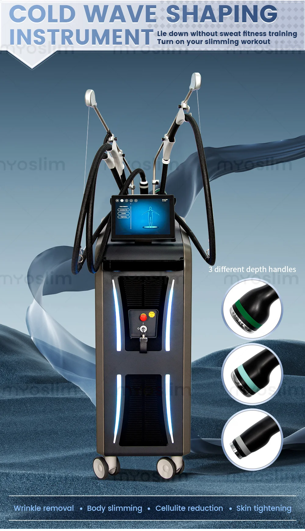 High Performance Cool Waves RF Body Slimming Machine with 3 Handles for Facial Lifting Weight Loss and Skin Firming