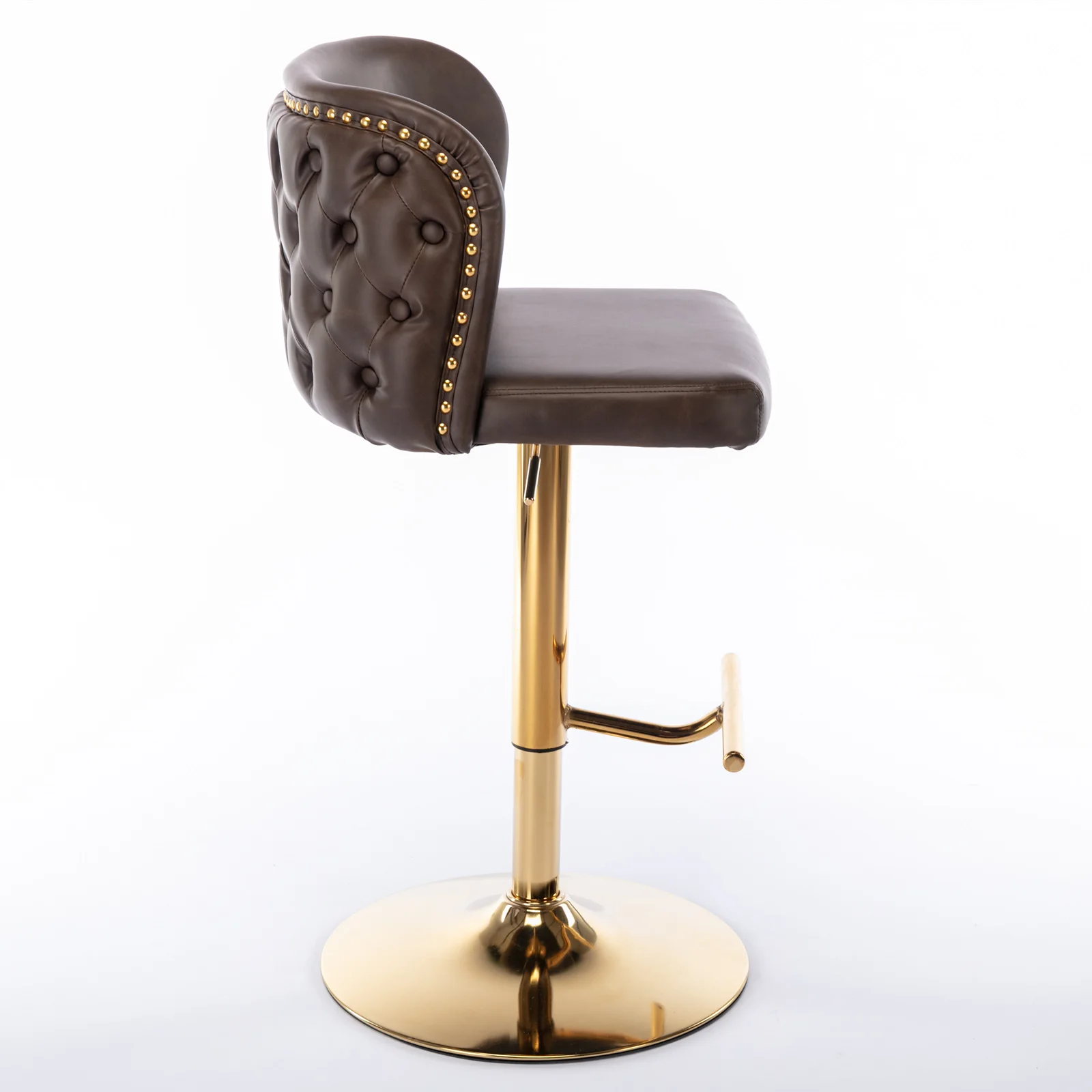 2Pcs Swivel Bar Chairs PU Upholstered Counter Bar Stools with Gold Nailheads and Base Adjustable Height For Dining Room Kitchen