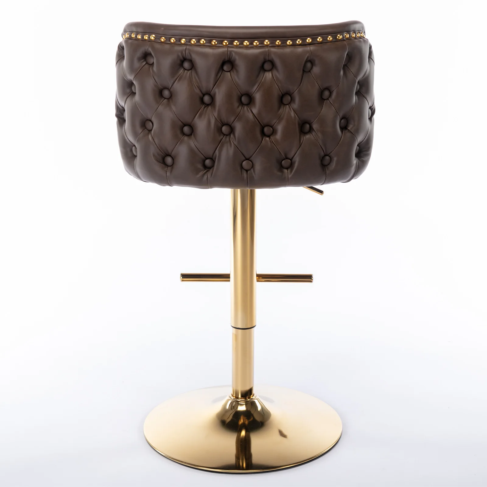 2Pcs Swivel Bar Chairs PU Upholstered Counter Bar Stools with Gold Nailheads and Base Adjustable Height For Dining Room Kitchen