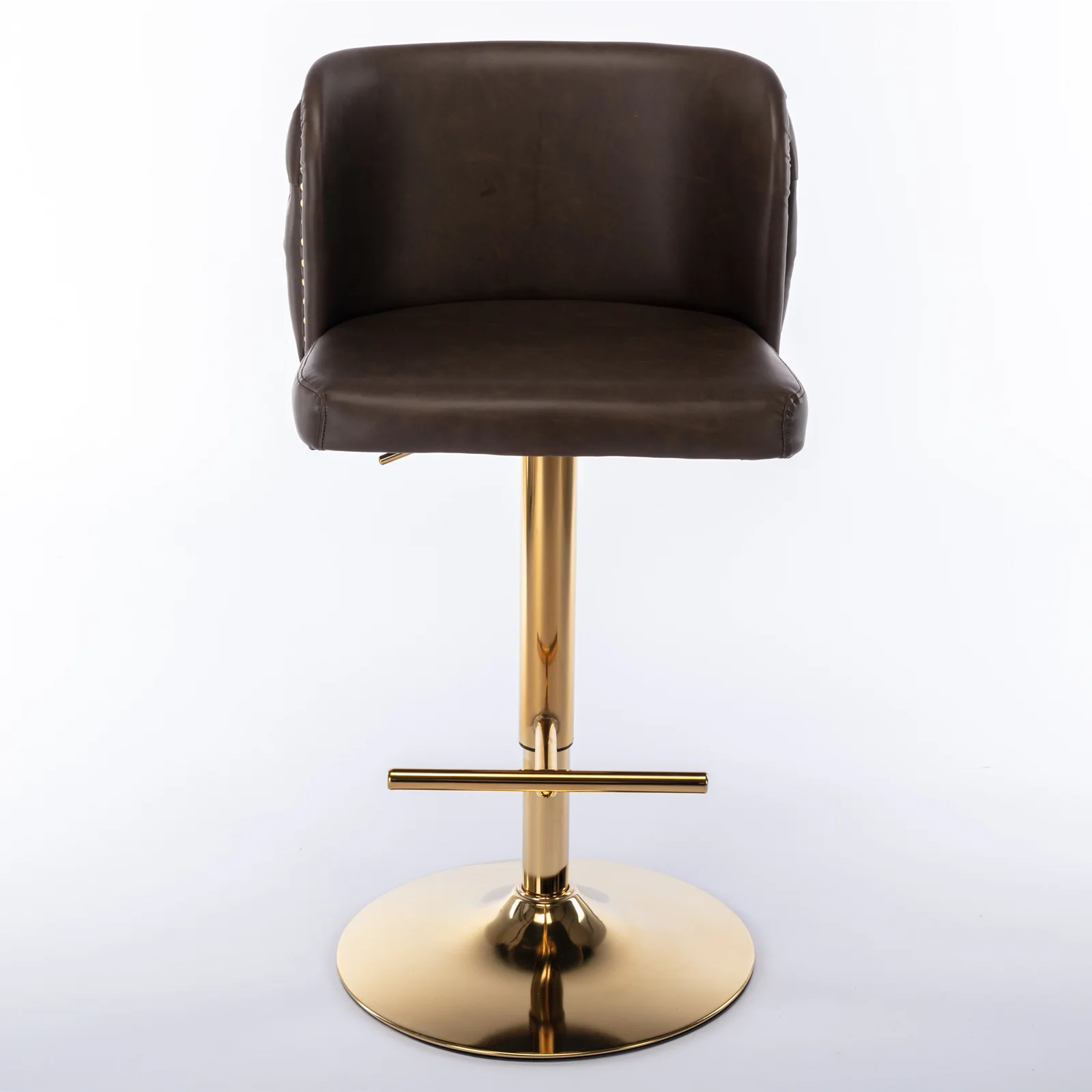 2Pcs Swivel Bar Chairs PU Upholstered Counter Bar Stools with Gold Nailheads and Base Adjustable Height For Dining Room Kitchen